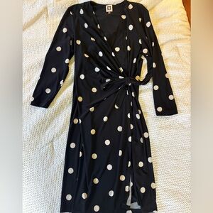 Anne Klein Black and White Polka Dot Long Sleeve Dress